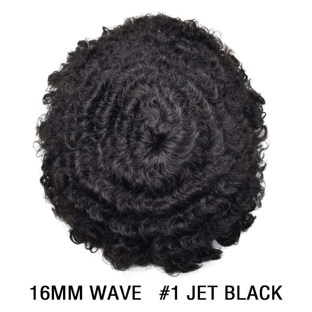 Afro Curl Mens Toupee Full Poly African American Hair System Replacement for Men