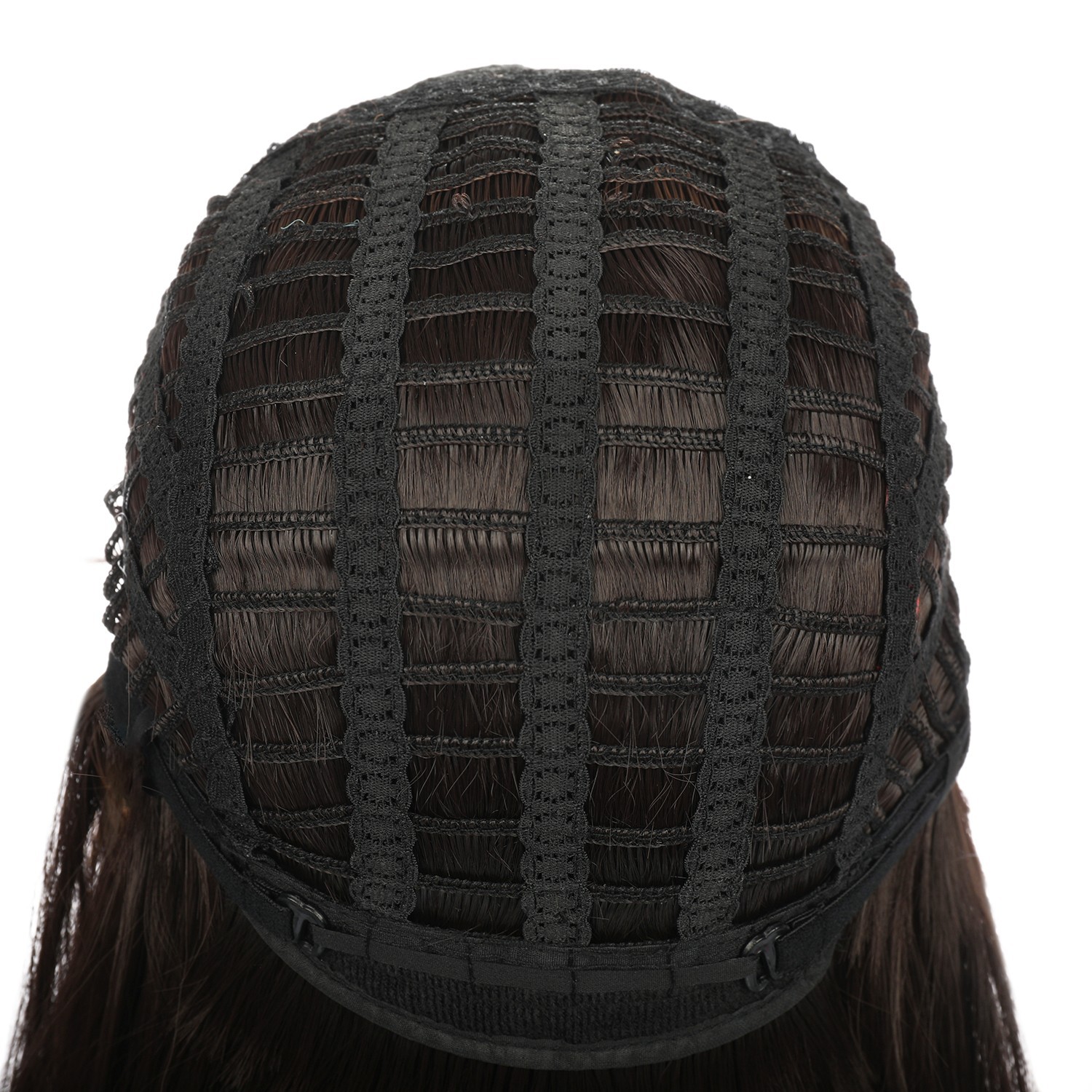 55cm Color Brown High Temperature Fiber Hair Wigs With Bangs For Women Rose net