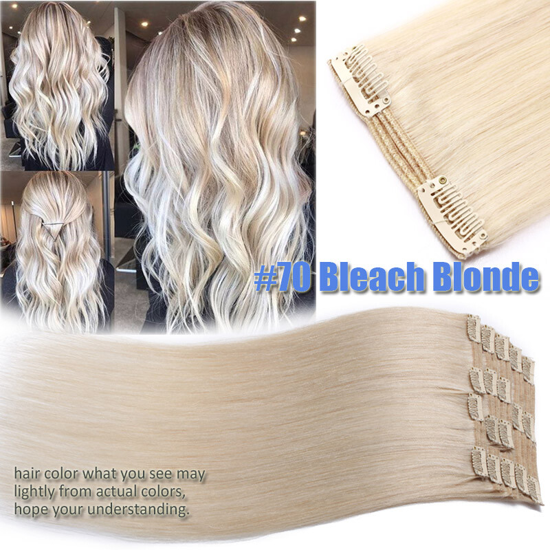 Extra Thick Double Wefted Human Hair Exensions Clip In Remy Weave 200G Full Head