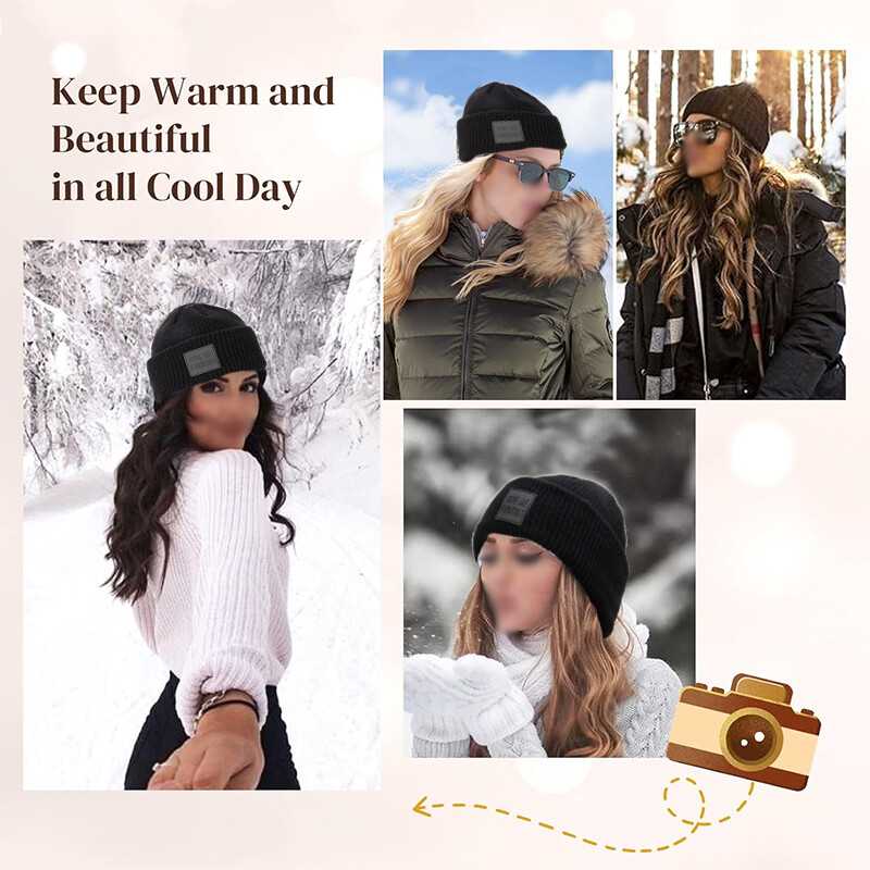 Women Knitted Beanie Hat Long Curly Wavy Wig Synthetic Hair Winter Slouchy Cap