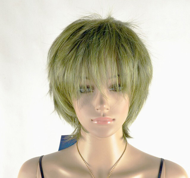 Hot Sell New Fashion Short Olive Green Straight Women Lady Hair Wig Wigs+Wig Cap