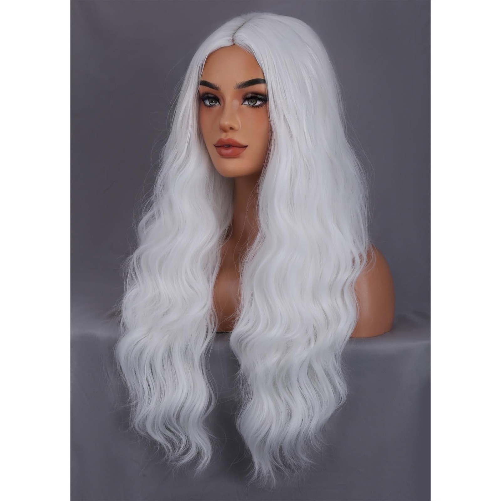 White Wigs Long Wavy Wig for Women Natural Curly White Colored Heat Resistant…