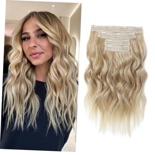 NTYNTY Hair Extensions, 14″ Short Clip in Hair Dark Blonde with Light Ends