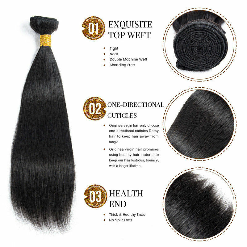 3 Bundles with Closure Frontal 100% Unprocessed Brazilian Virgin Human Hair USA