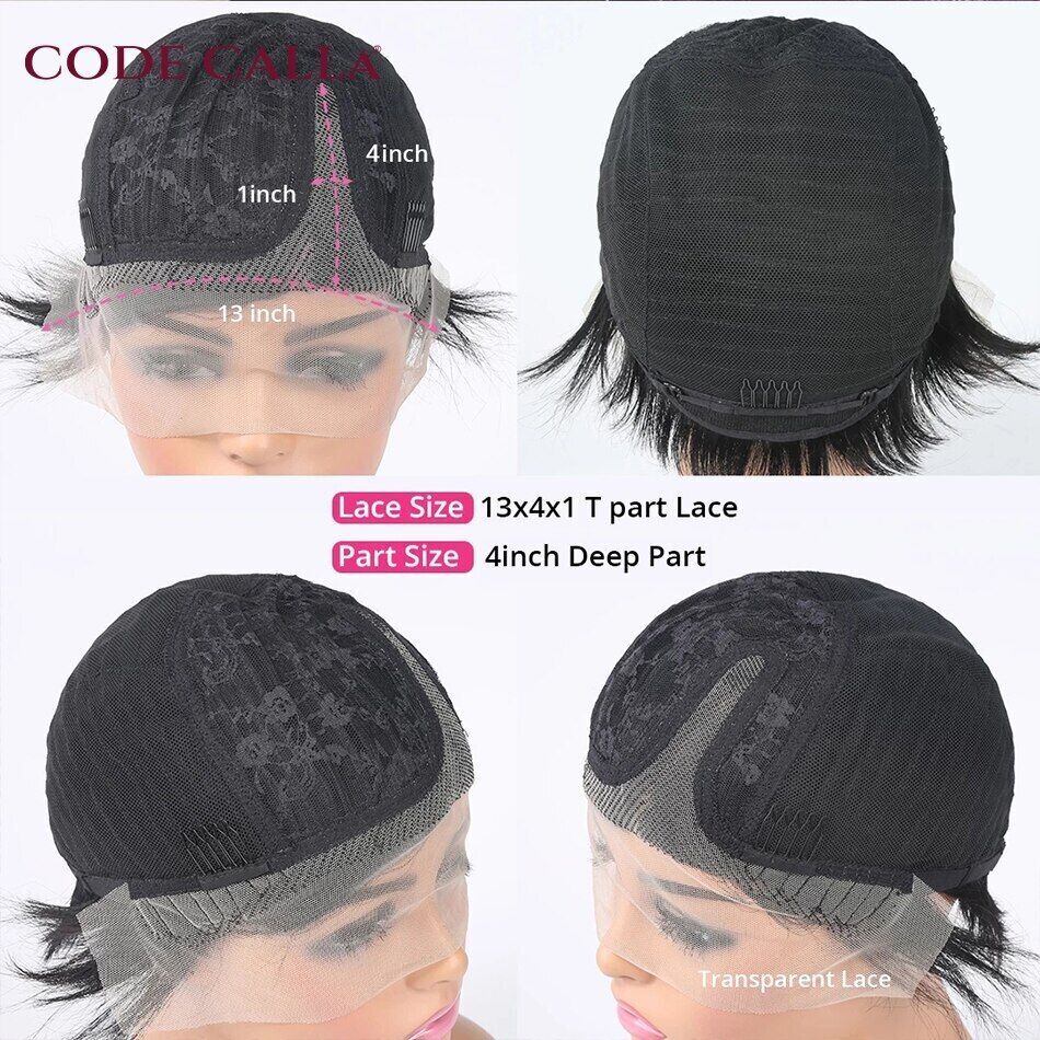Black Short Finger Wave Wig 100% Human Hair Wig Lace Front Remy Glueless Natural