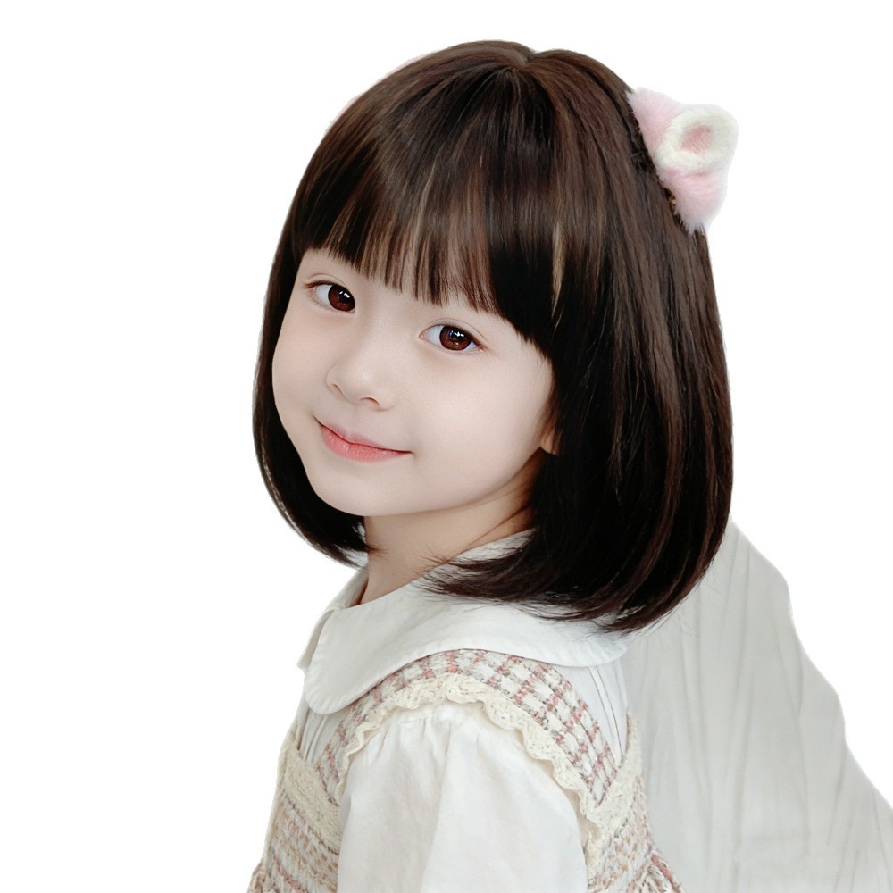 Child Wig for Kids with Bangs Girls Short Curly Wavy Wig Synthetic Hair Wigs