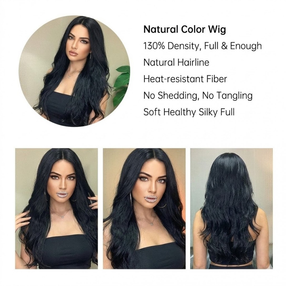 Synthetic Hair Heat Resistant Off black Cosplay Party Wig Women Soft Long Wavy