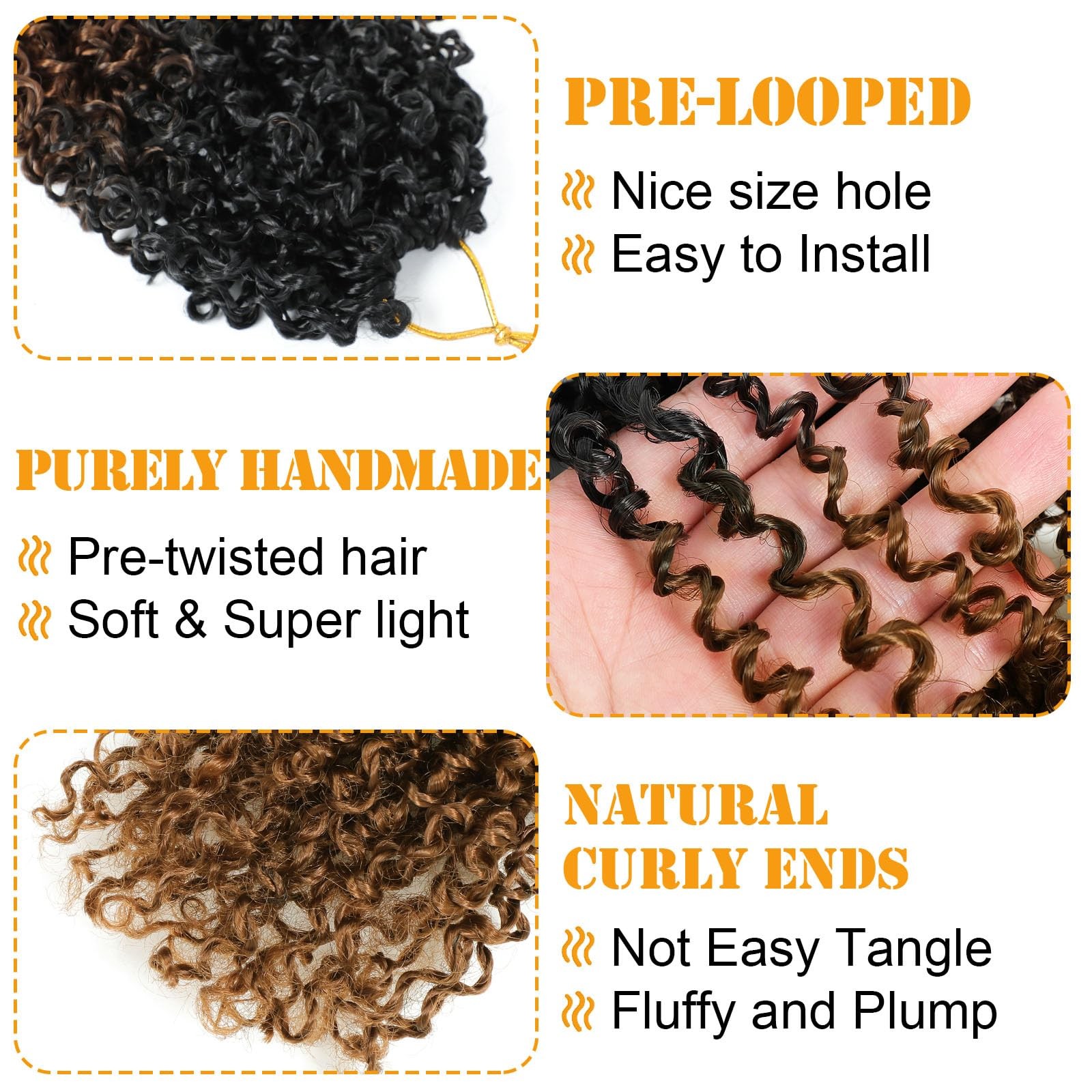8 Inch Yanky Twist Crochet Hair 8 Packs Pre-looped Brown Spring Mini Passion