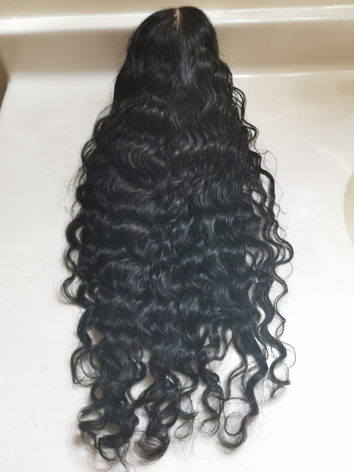 Quality Natural Black Wave Human Hair Glueless DeepPart Closure Wig 18″ Handmade