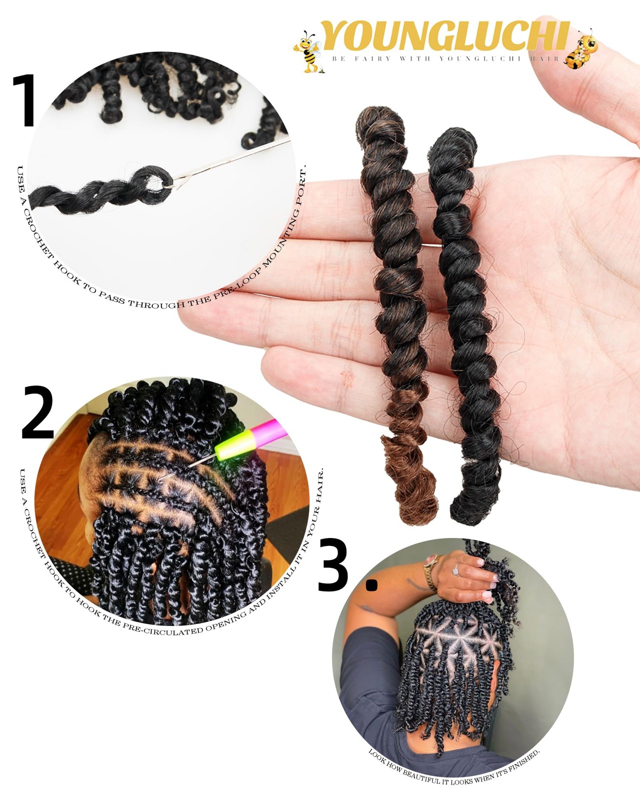 Youngluchi Passion Twist Crochet Hair 8 Inch Pre Looped – Mixed Color Combo