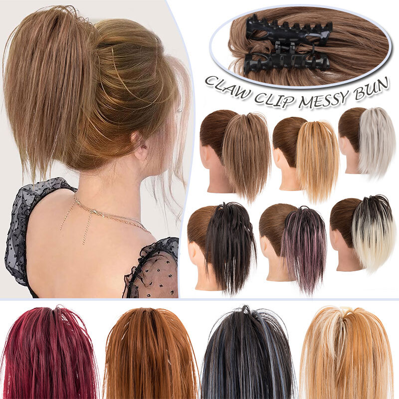 Women Claw Clip Hair Extensions Messy Bun Hair Piece Curly Chignon Wedding Updo