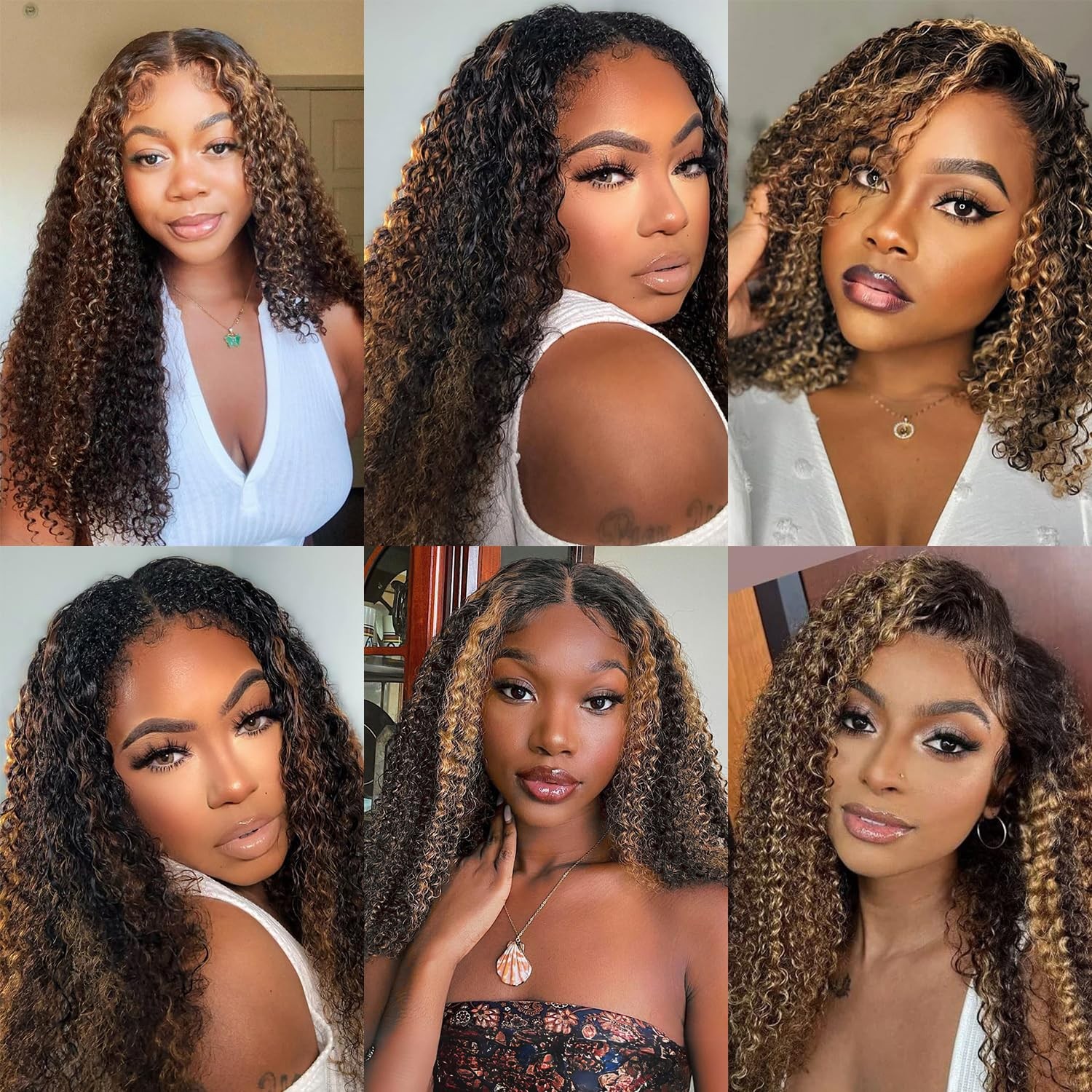Homgoss Highlight Kinky Curly V Part Wigs For Women 200 Density Fb30 Color