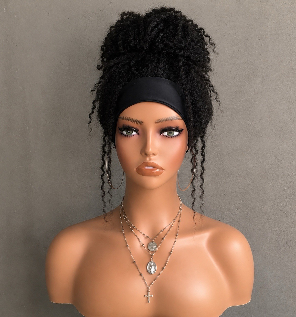 Hot!!! summer synthetic afro Kinky Curly Headband Wig. Natural Black Full Hair