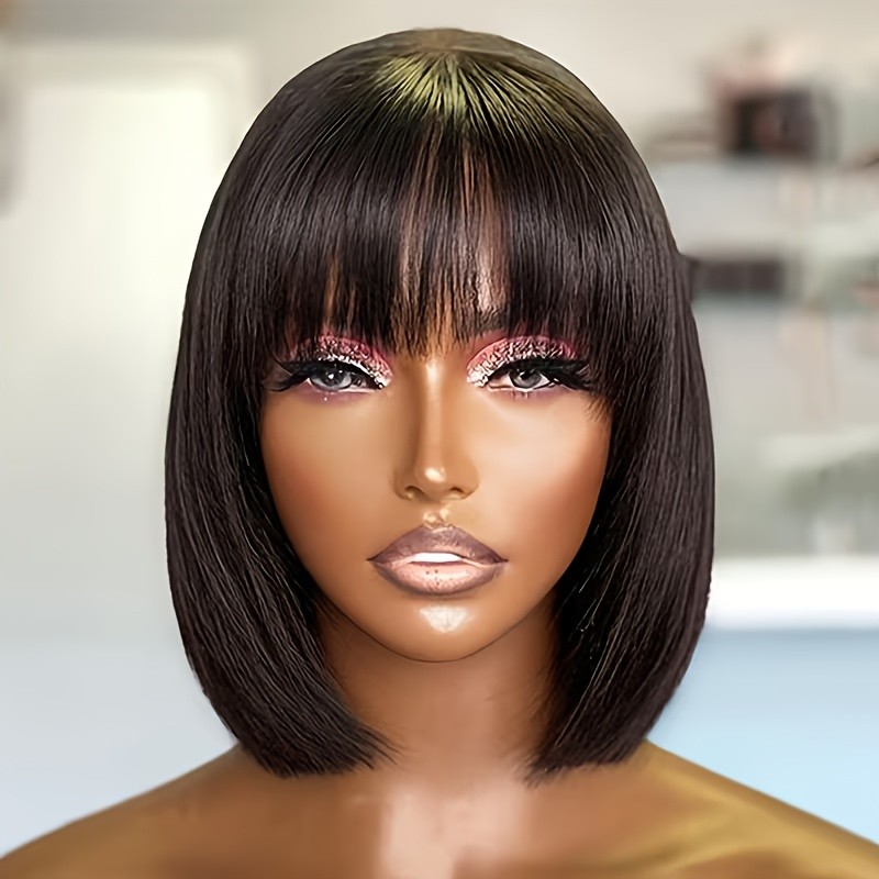 12in Short Straight Wig with Bangs for Women,Made Of High Temperature Fiber