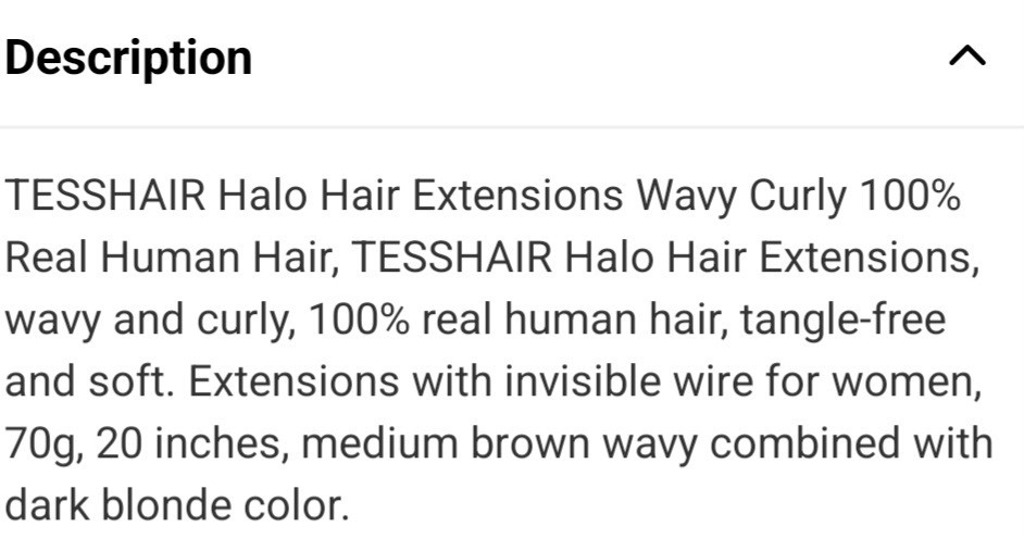 TESSHAIR Halo Hair Extension Wavy Invisible Wire Human Hair 20 in 70g MB/DB