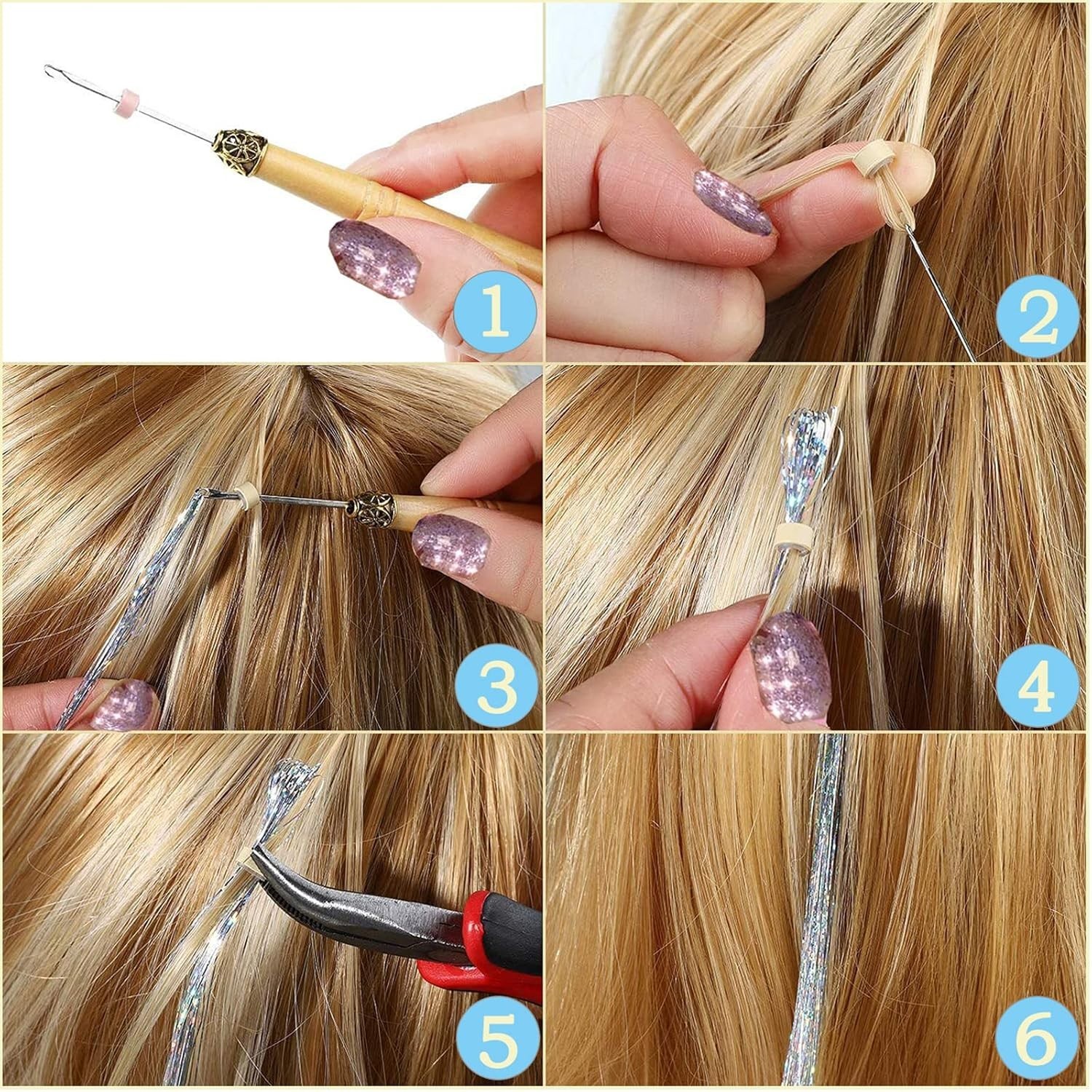 Complete Hair Tinsel Kit – 48 Inch, 9000 Strands, Colorful Hair Accessories