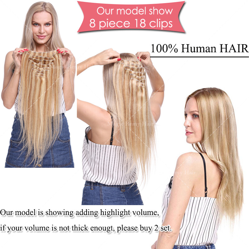 CLEARANCE Clip In 100% Real Remy Human Hair Extensions Full Head Highlight Long