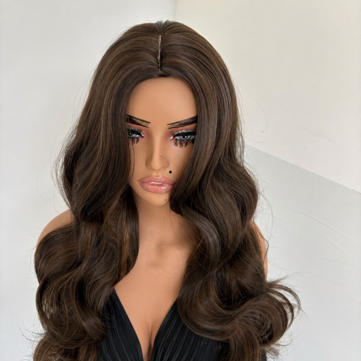 Women Mixed Brown Synthetic Hair Heat Resistant Long Wavy Dress Up Wig Halloween