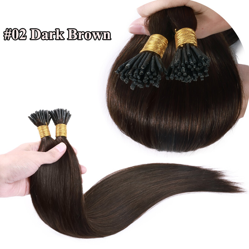 200 Strands Stick I-Tip 100% Real Human Hair Extensions Micro Ring Beads 100g US