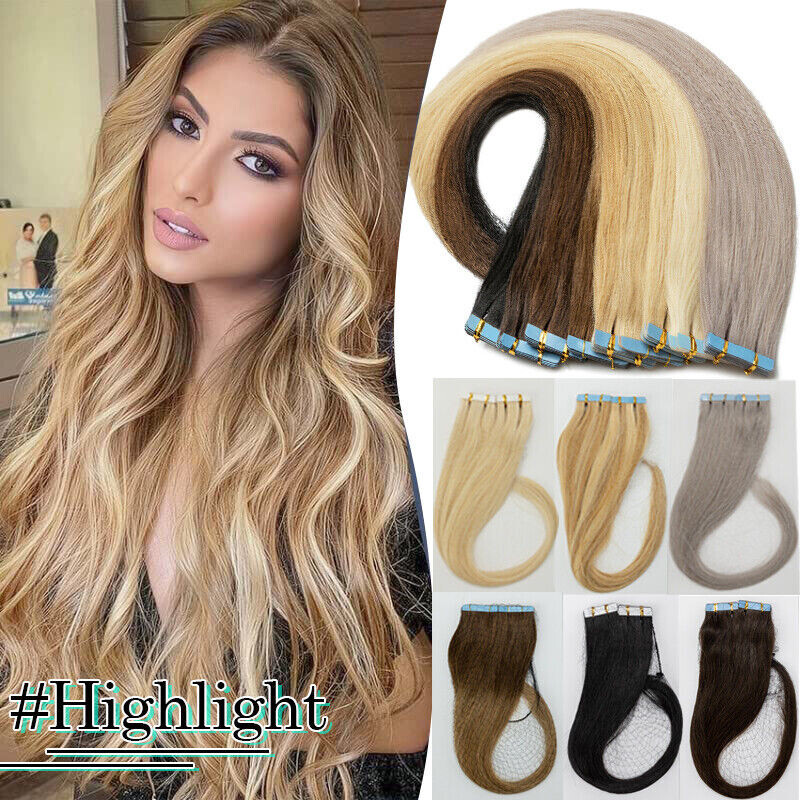 Tape in Hair Extensions Human Hair Invisible Glue PU Skin Weft Premium Remy Hair