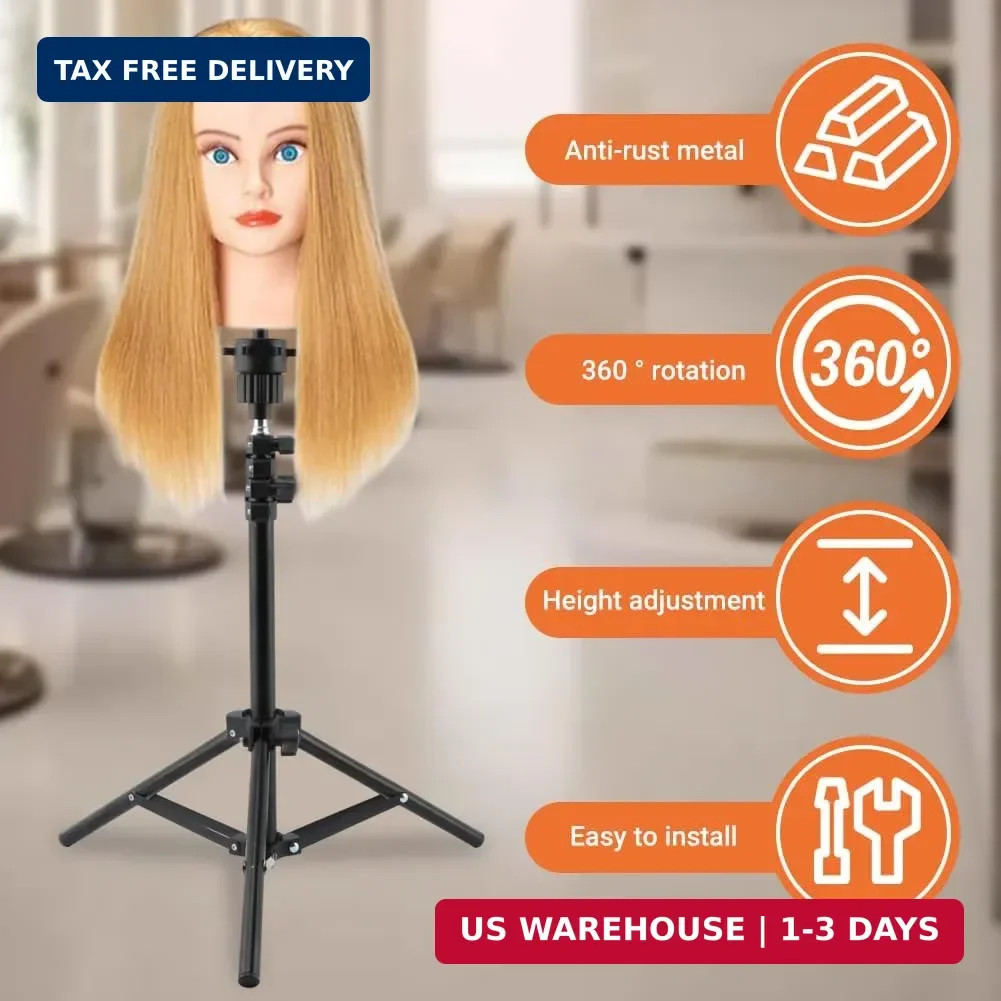 Adjustable Wig Head Stand – 50″ Tripod for Hairdressing Training, Includes T-Pin