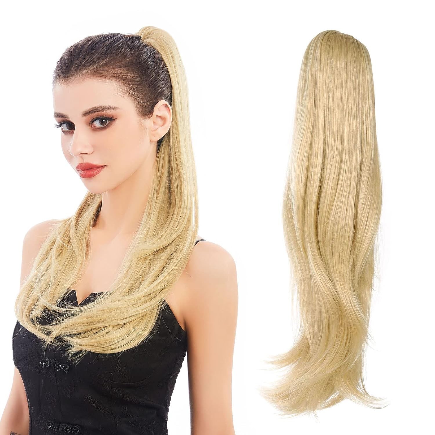 22″ Blonde Wavy Straight Ponytail Extension for Women Daily 116E093964