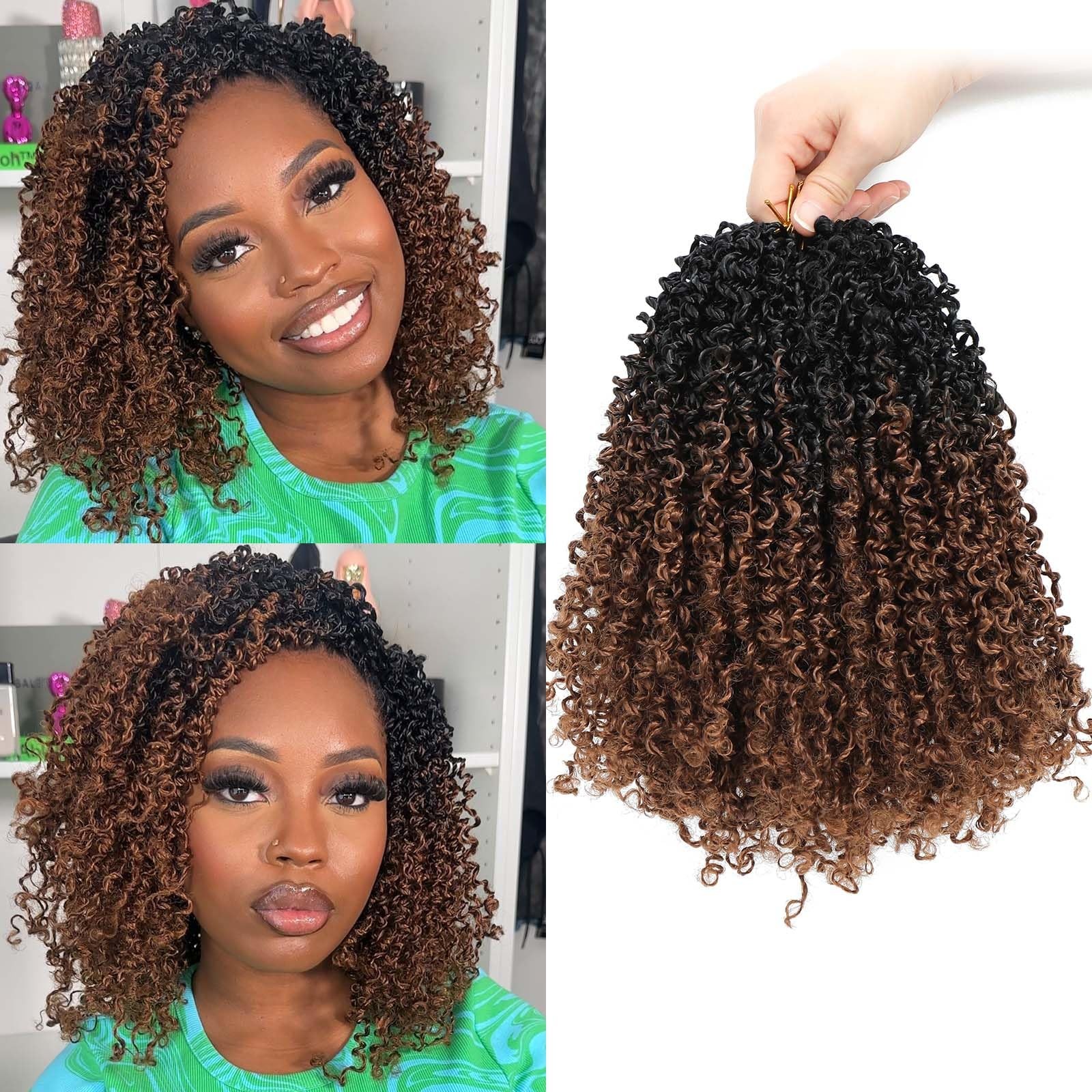 8 Inch Yanky Twist Crochet Hair 8 Packs Pre-looped Brown Spring Mini Passion