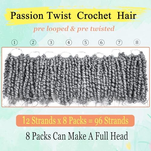 6 Inch Passion Twist Crochet Hair for Black Women 8 6 Inch (Pack of 8) TGrey#