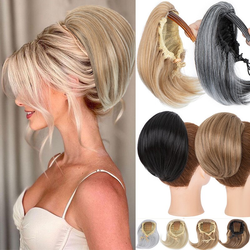Hepburn Long Comb Clip In Hair Bun Chignon Drawstring Ponytail Hair Extension US