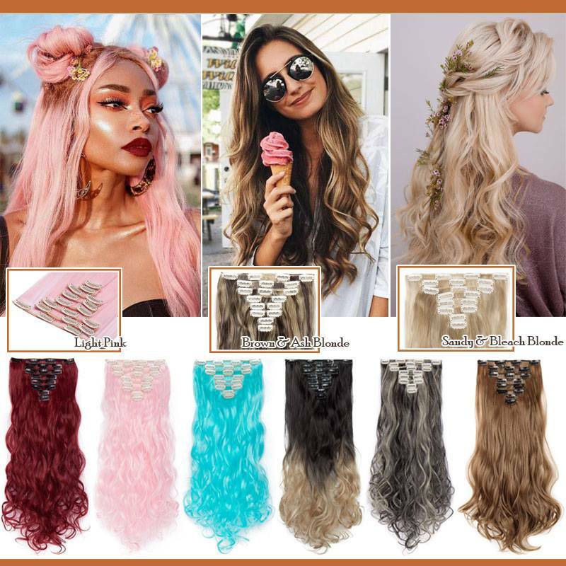 US 8Pcs 18Clips Clip in Full Head Synthetic Hair Extensions as Human Hair Curly