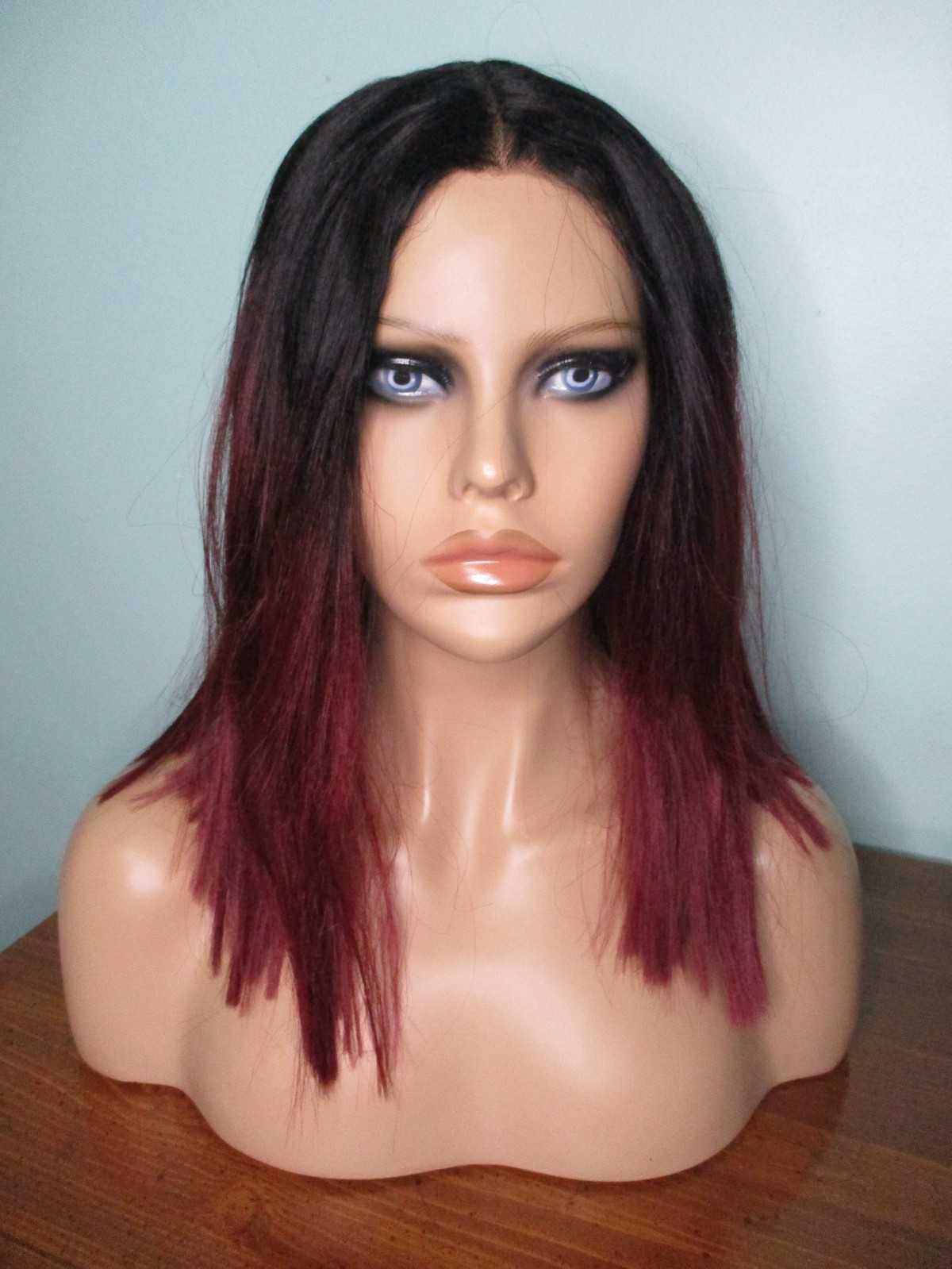 14″ burgundy red and black ombre LACE FRONT blunt cut lob WIG by RILAH – Futura