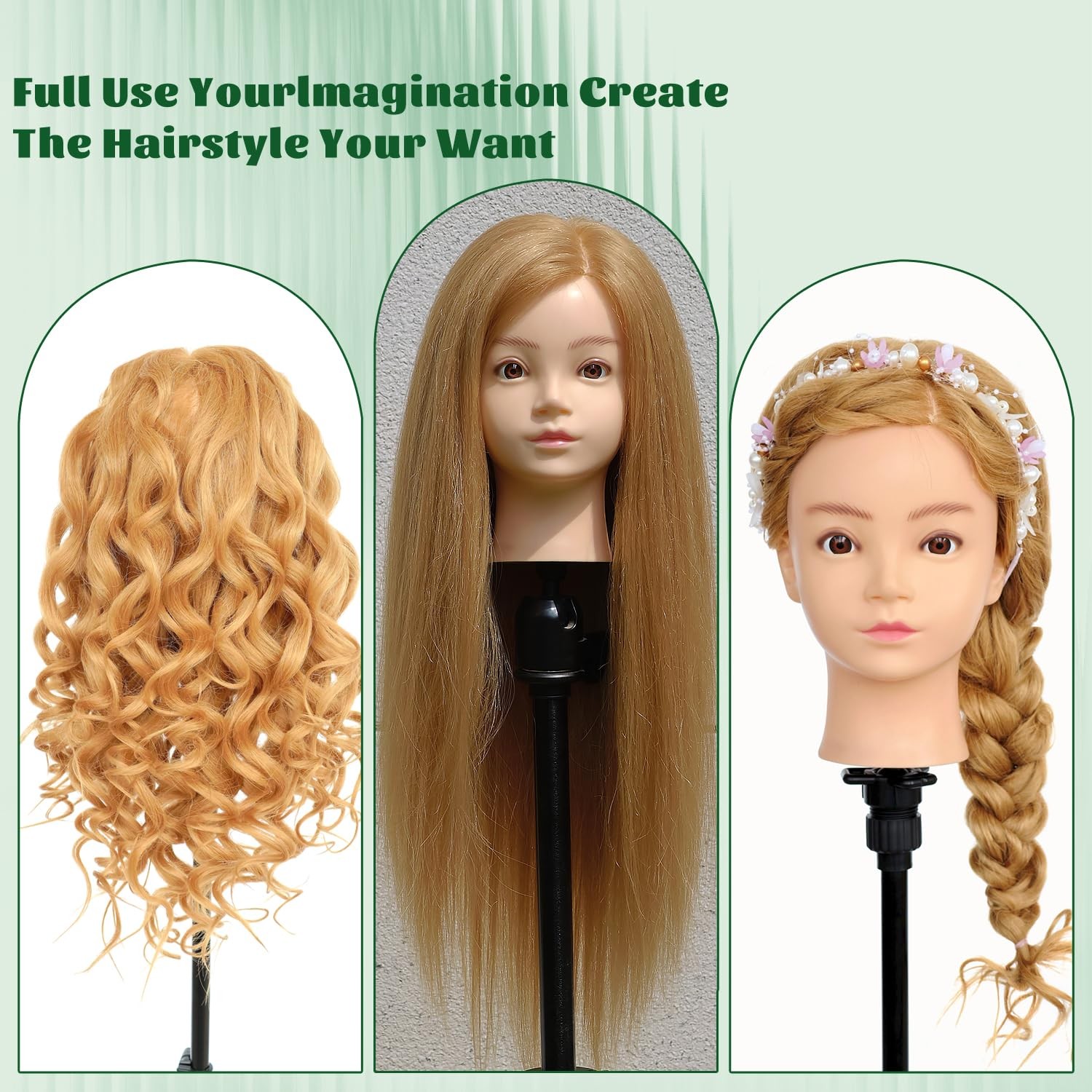 28 Inch Mannequin Head 80% Mix Hair Cosmetology Braiding Clamp Light Brown