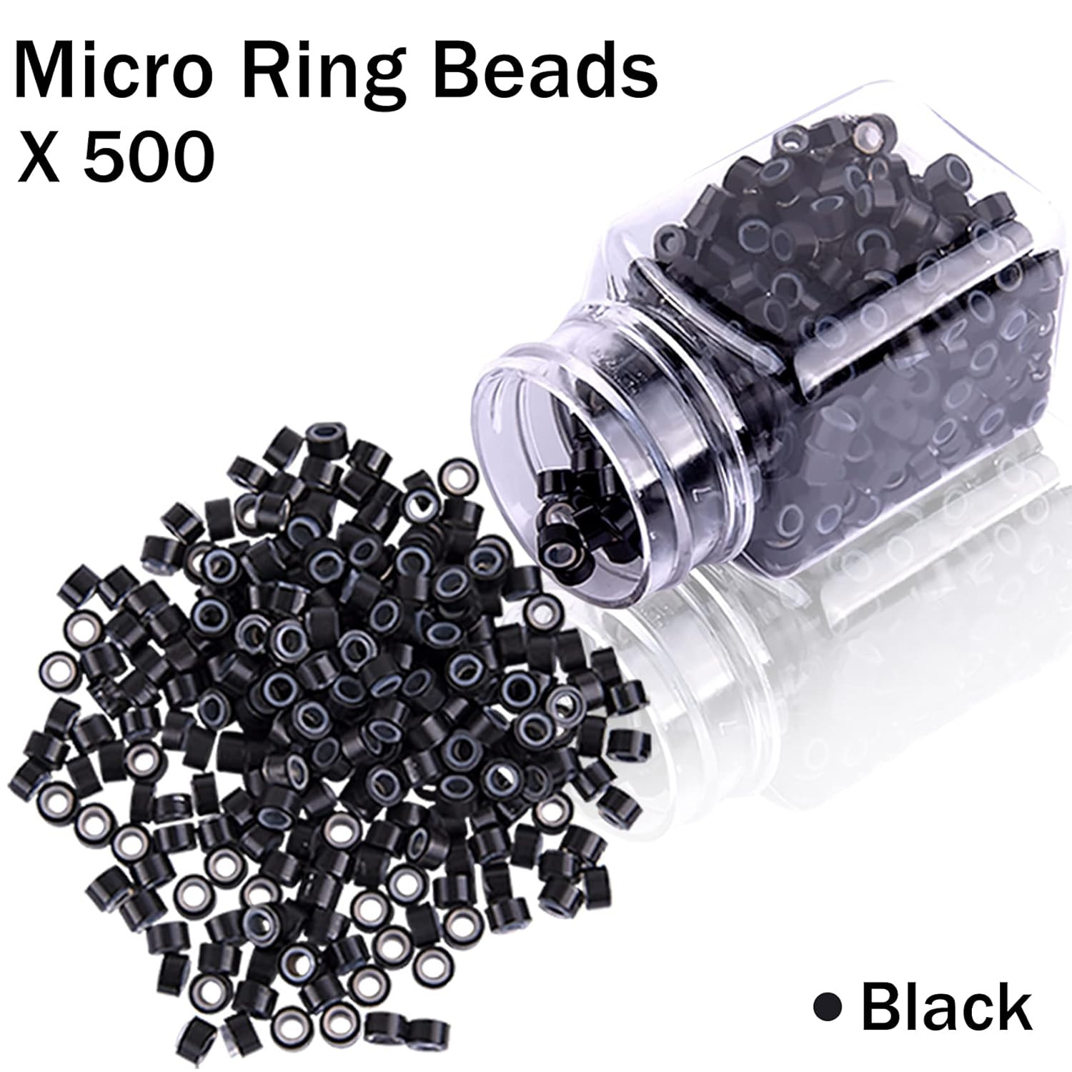 Hair Extensions Kit 500 Pcs Black Micro Ring Beads 1 Hair Extension Plier 2 Hook
