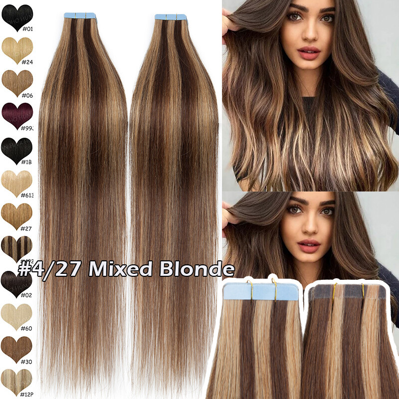 CLEARANCE Tape In 8A Remy 100% Human Hair Extensions Skin Weft Full Head 100pcs