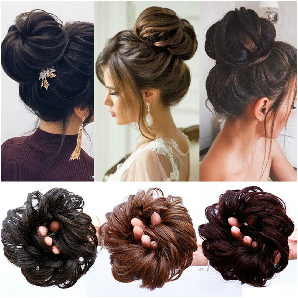 Hair Scrunchie Elastic Hair Bun Wavy Curly Messy Donut Tweezer Hair Extension
