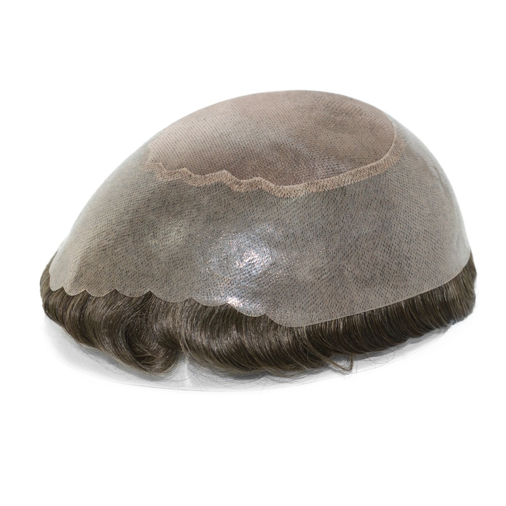 Toupee For Men Human Hair Replecement System Mono Poly with Gauze Hairpiece 30mm