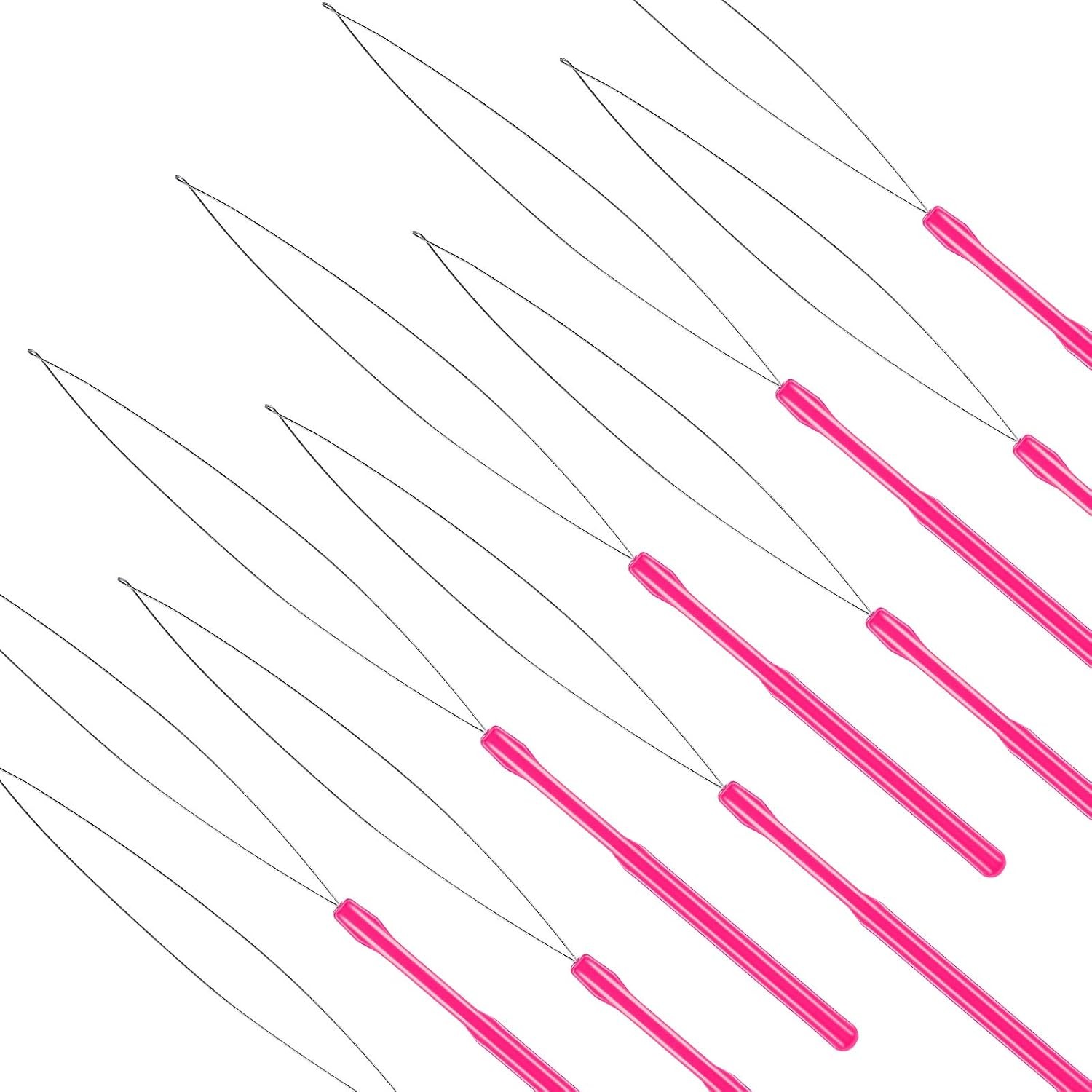 10 Pieces Hair Extension Loop Needle Threader Pulling Hook Tool and Bead