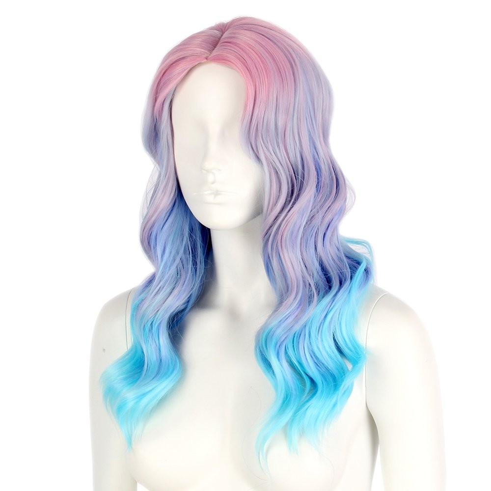 Long Rainbow Wavy Womens Wig Pastel Ocean Wave Long Curly Waving Heat Resista…