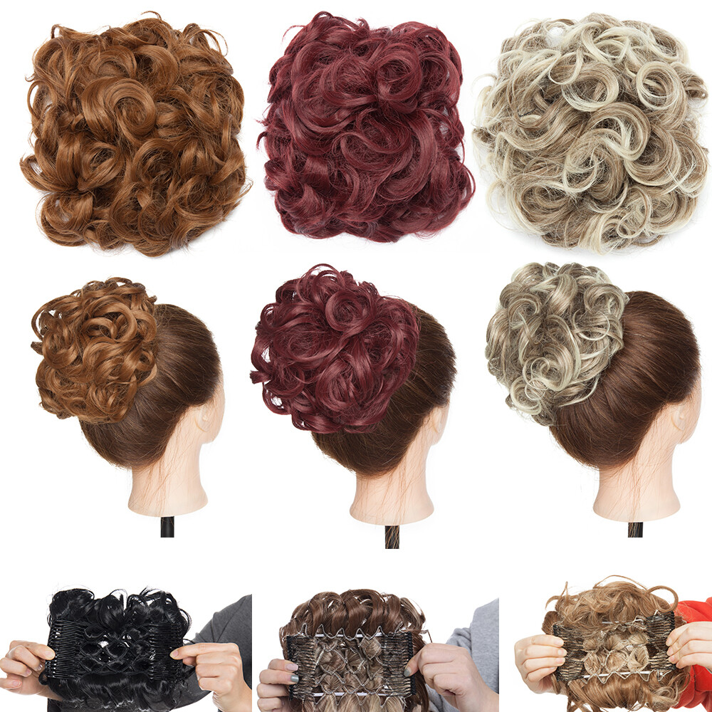 Bun Scrunchie Hair Extensions Updo Hairpiece For Woman Comb Clip in Chignon Wave