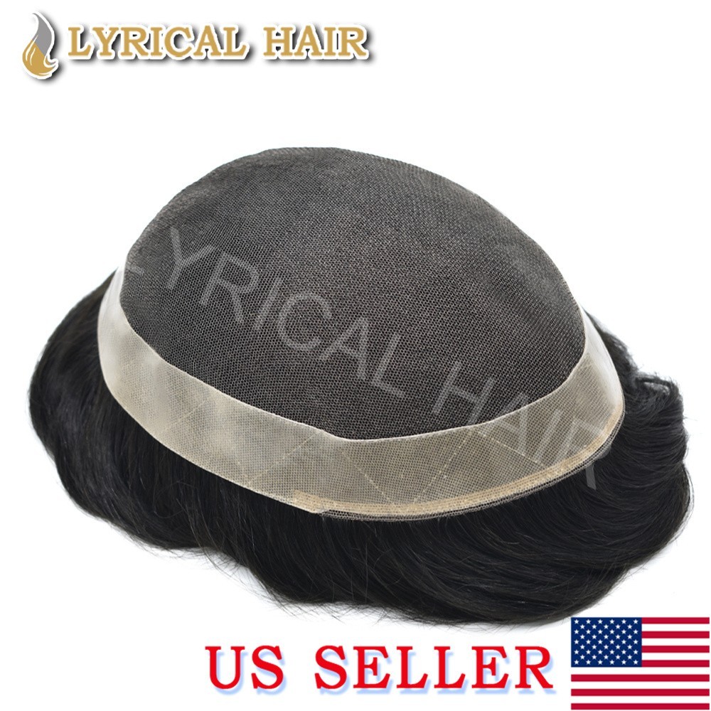 Lyrical Hair French Lace Mens Toupee Poly Coated Human Hair Replacement System