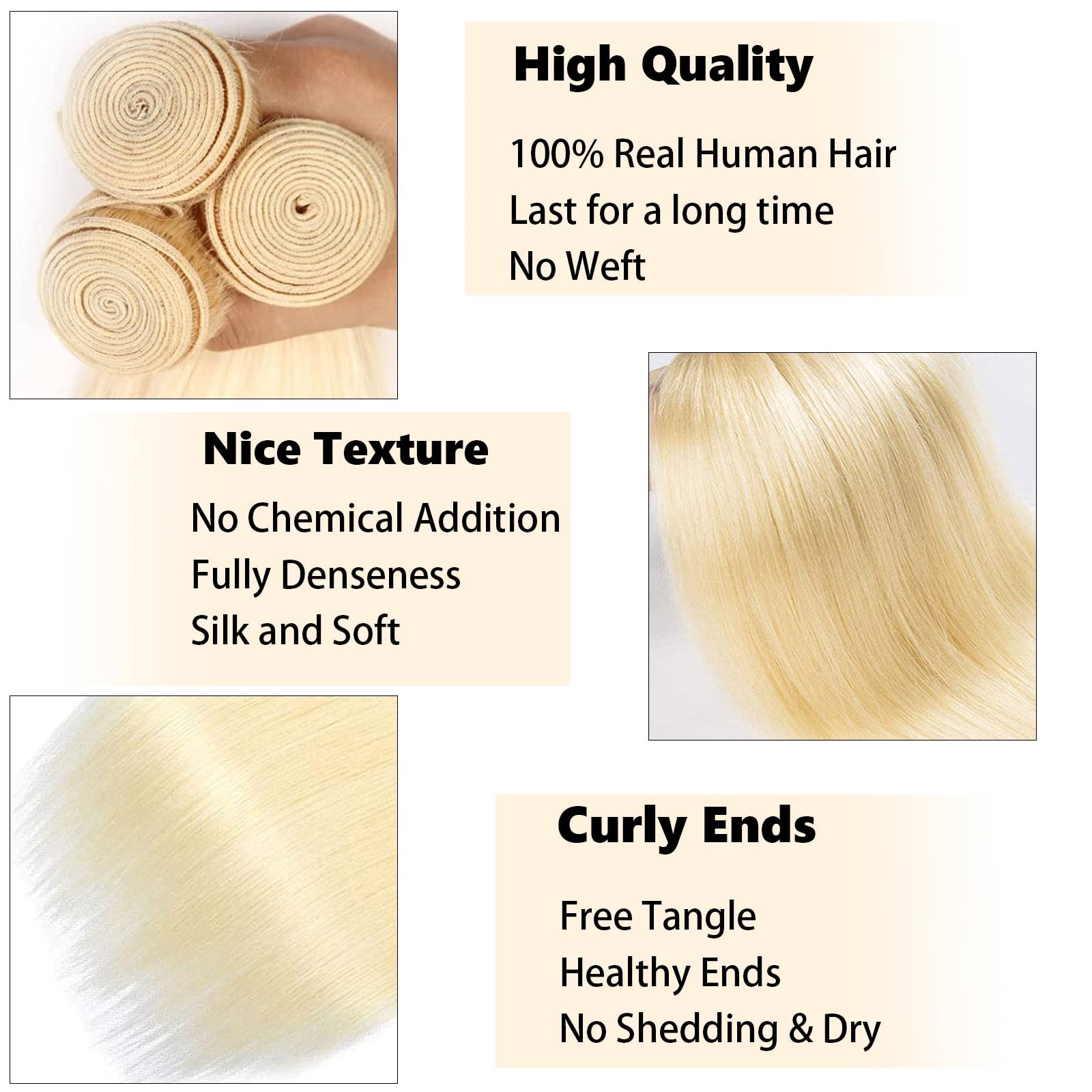 Fabimiya 12 14 16 Inch Bundles Human Hair Blonde 613 Straight Wave Human Hair