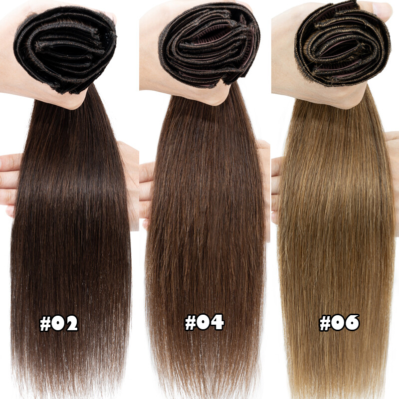 US Extra Thick Remy 100% Human Hair Extensions Clip In Full Head Double Weft 18″
