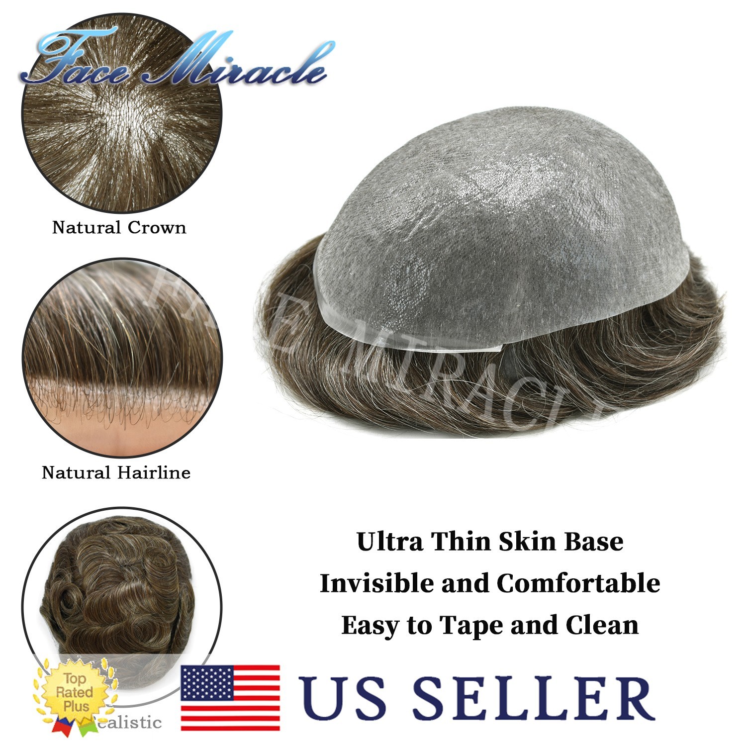 Toupee for Men Ultra Thin Skin PU Mens Hair Piece Human Hair Replacement System