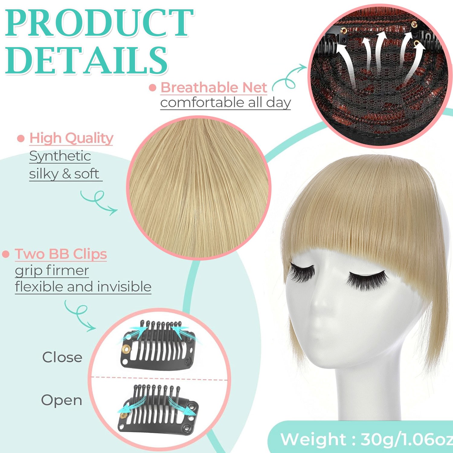 6” Straight Thick Hair Neat Bangs Clip In Fringe Front Hair Extensions Christmas