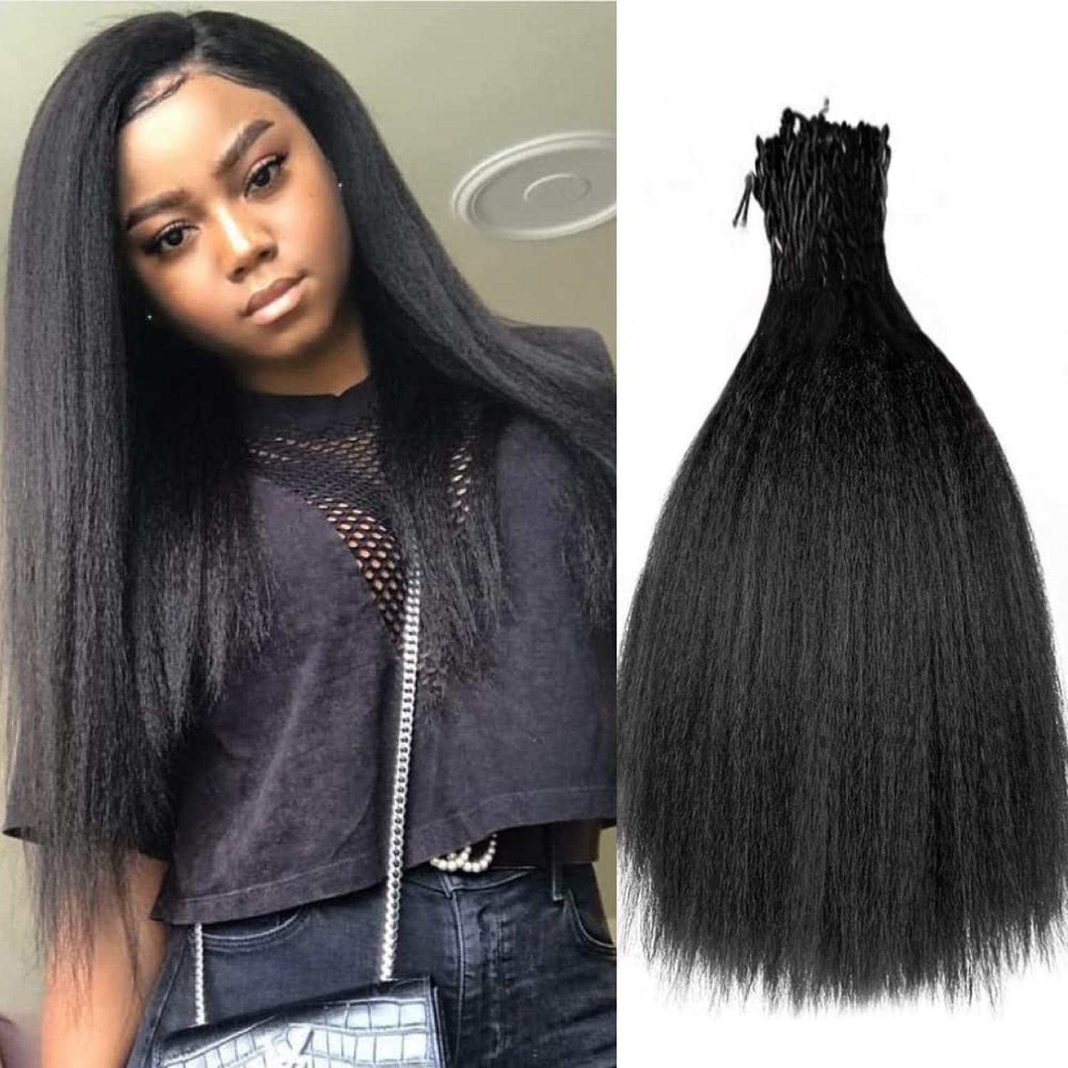 Synthetic Kinky Straight Crochet Braid Hair with Adjustable Pre-looped Yaki s…