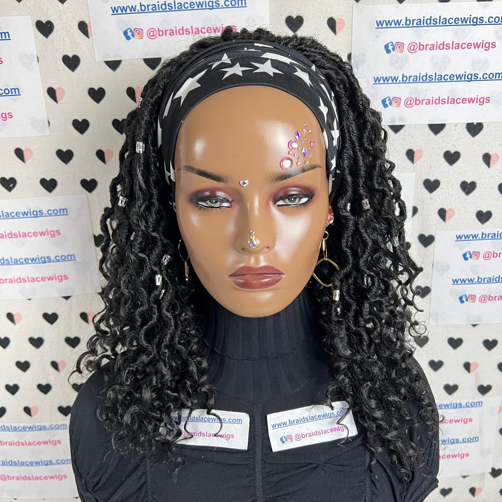 Short Faux Locs Headband Wig Boho Goddess Loc Distressed Curly Dreadlocks Wigs