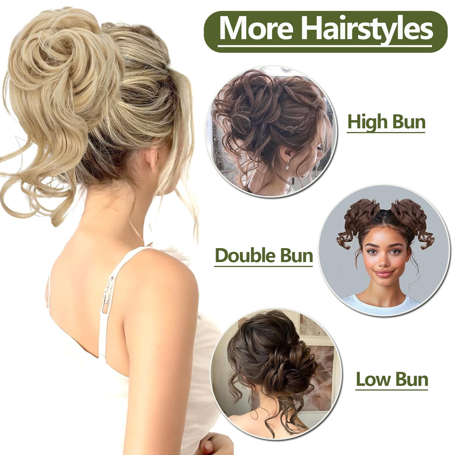 10″ Scrunchie Claw Clip in on Hair Buns Updo False Hair Pieces Ponytail AS Human