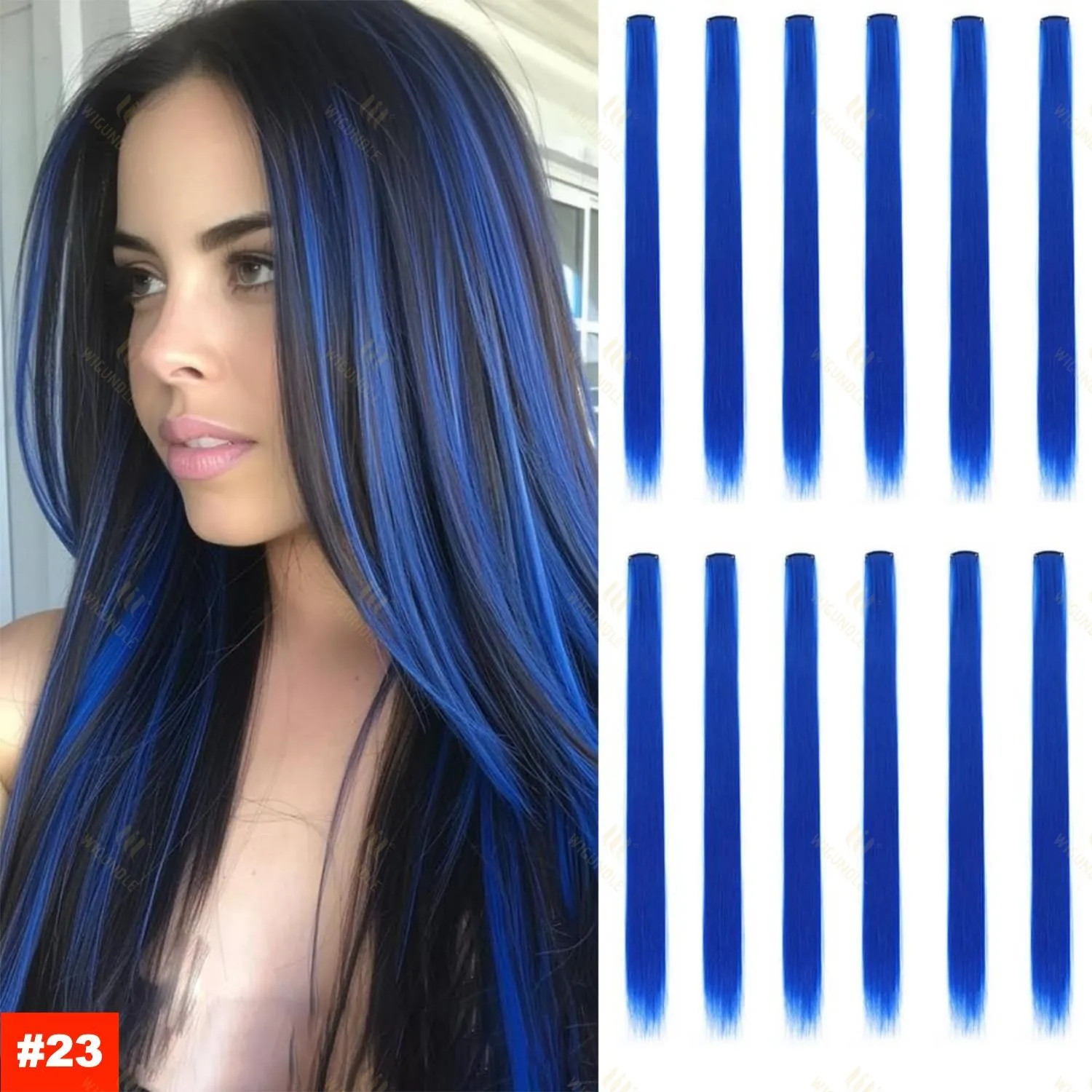 22Inch Synthetic Clip In Hair Extensions Straight Rainbow Colors High Temp