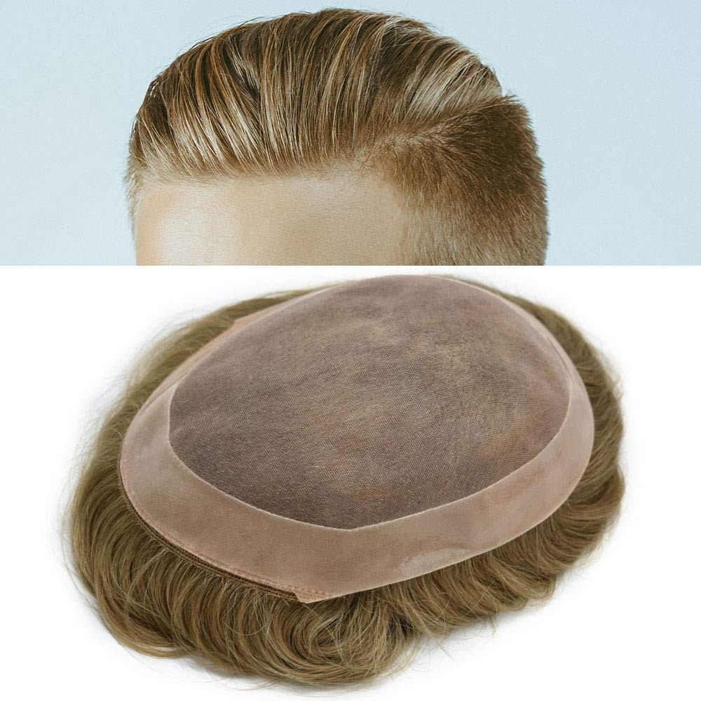 Mens Toupee Hairpiece Fine Mono Hair System Replacements Poly Skin Pu Mens Wigs