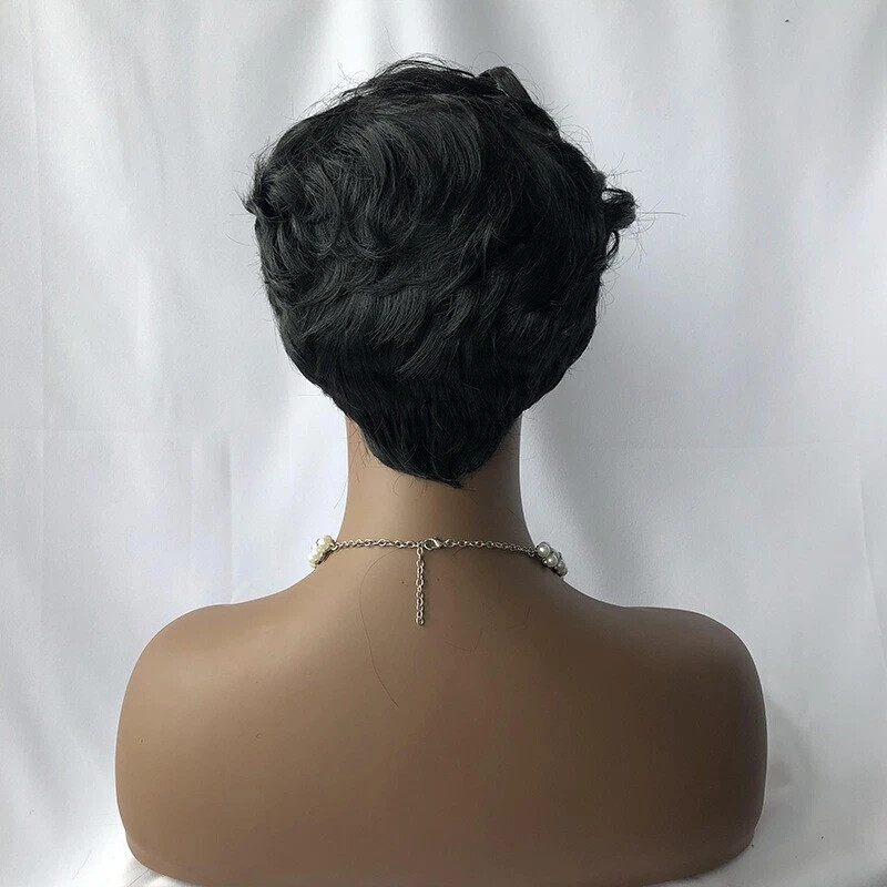 Short Black Curly Pixie Wigs Synthetic Natural Wavy Hair Wigs for Black Women US